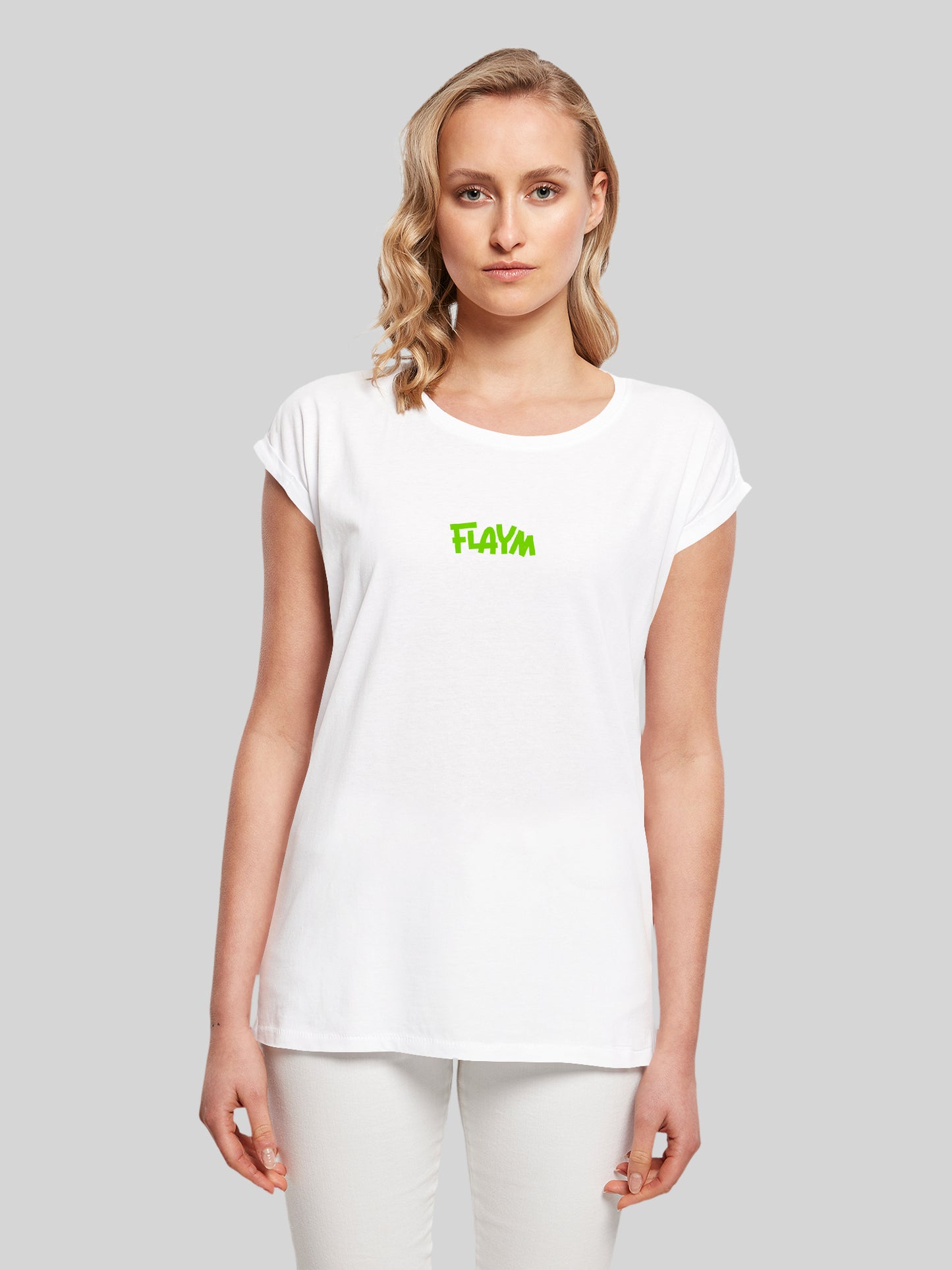 FLAYM T-Shirt Weiss Female Cut (Tigerkopf)