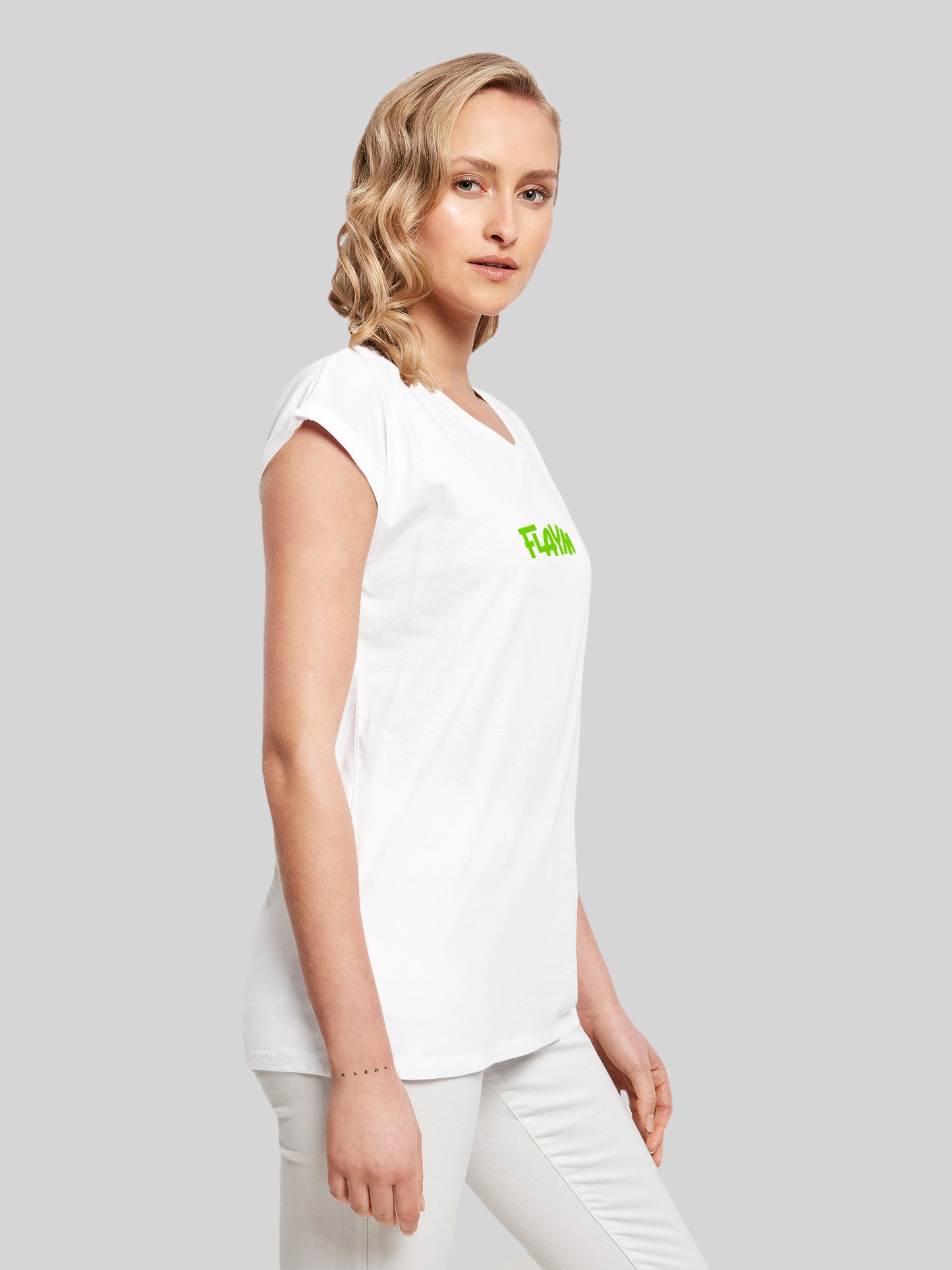 FLAYM T-Shirt Weiss Female Cut (Tigerkopf)