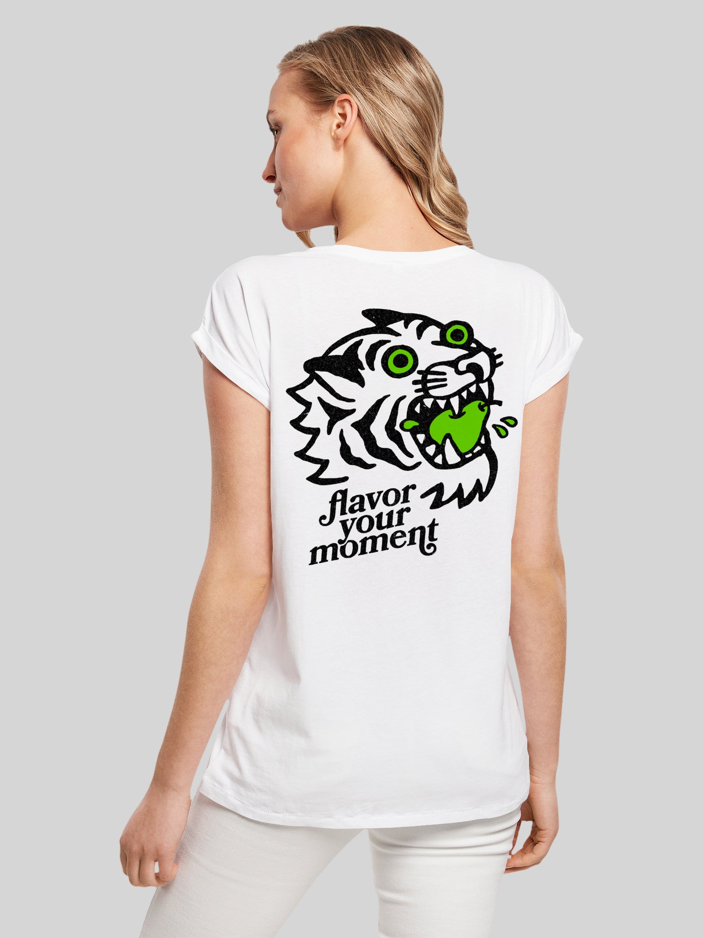 FLAYM T-Shirt Weiss Female Cut (Tigerkopf)